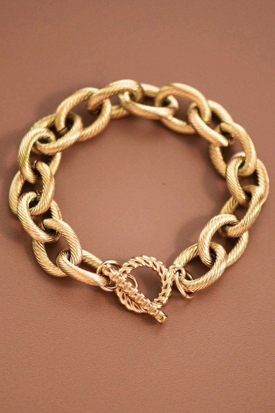 18K Gold PVD Plated Stainless Steel Chunky Link Chain Bracelet - 7174: S0OX3T7174