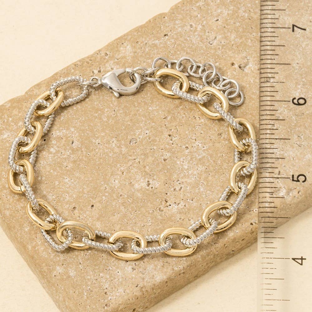 Gold Plated Two Tone Chain Bracelet: T