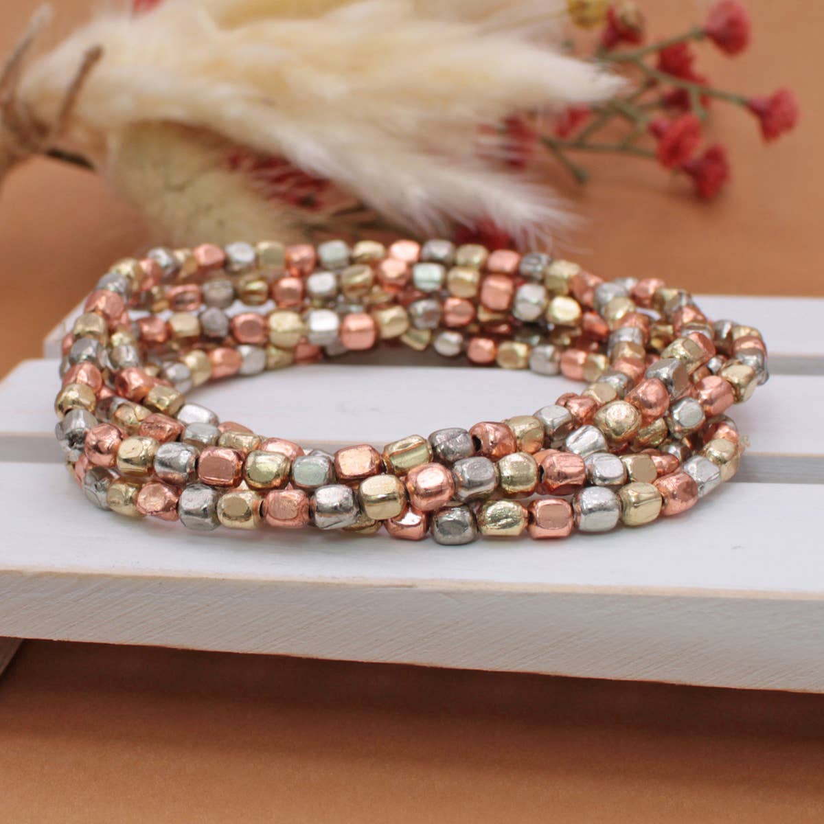 Multi Metals Bead Stretch Bracelet Set