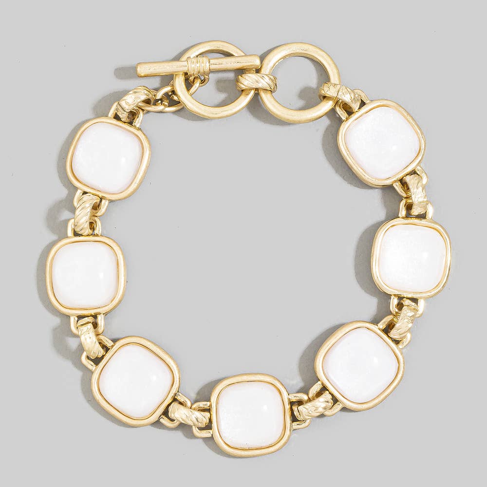 Cushion Stone Bezel Link Toggle Bracelet: WGPK