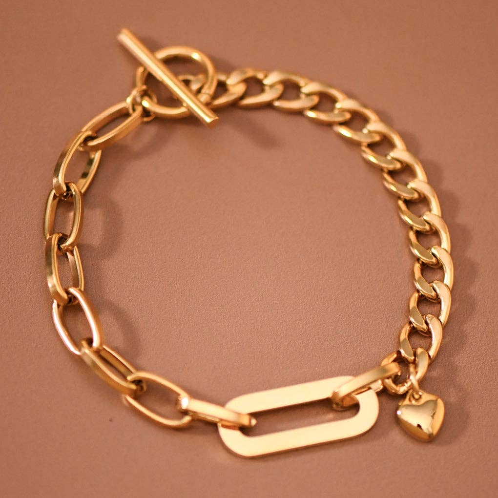 18K Gold PVD Plated Stainless Steel Mixed Link Bracelet – 8046: S0OX3T8046