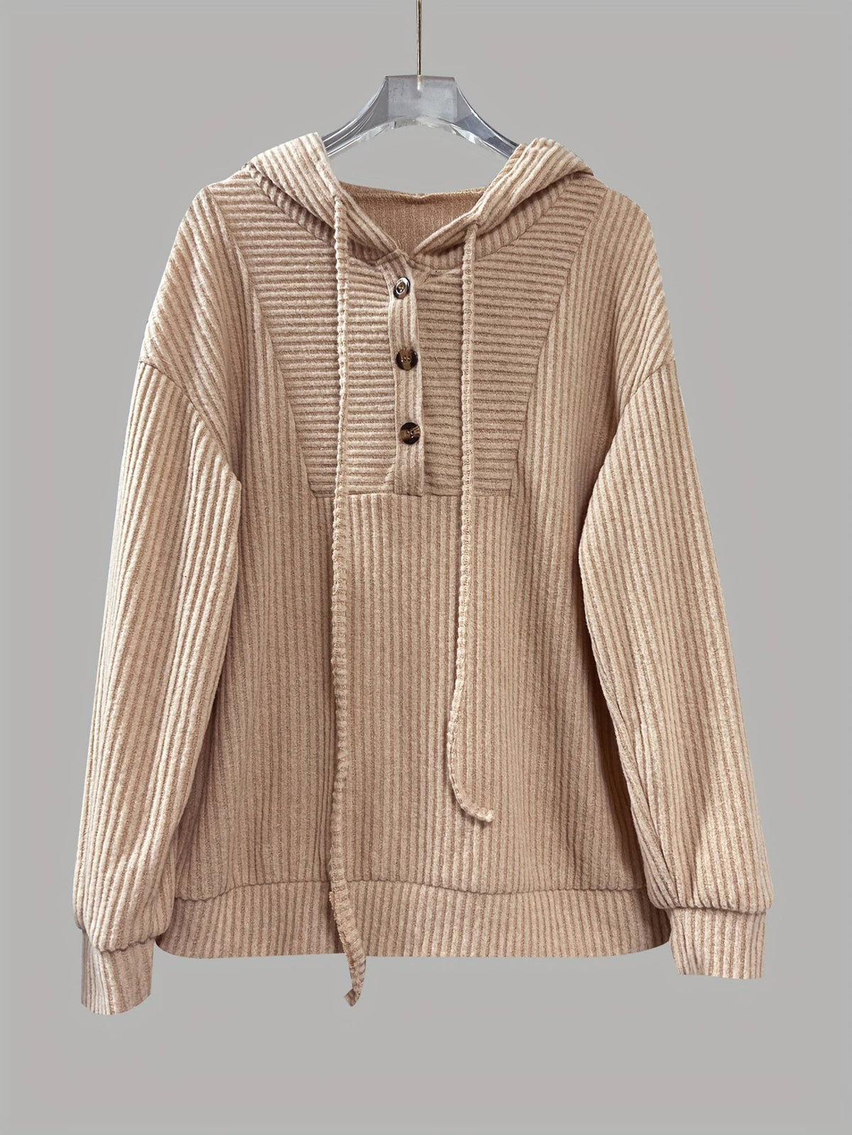 Pit Strip Shoulder Drop Long Sleeve Hoodie Top: Brown