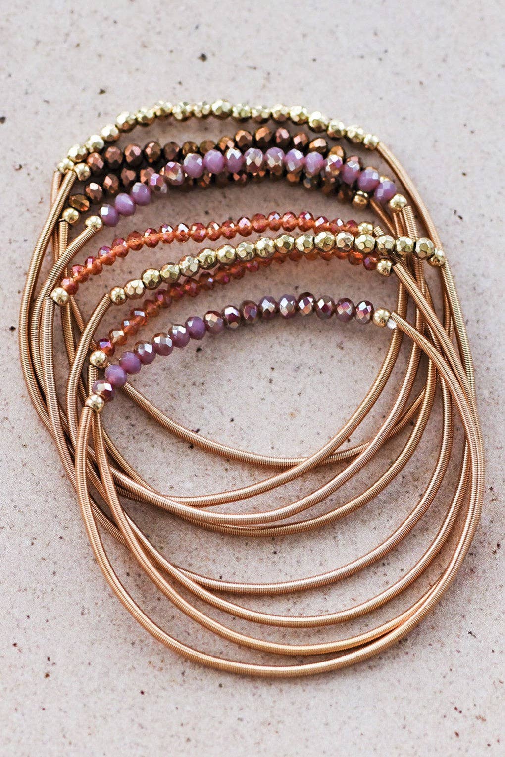 Boho Layered Spring Coil Guitar String Bracelet Set - 6964: S0OX3T6964 Brown Set