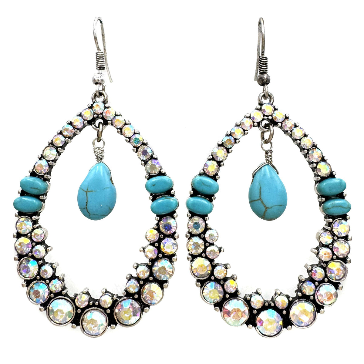 Teardrop AB Rhinestone Turquoise Earrings: Turquoise