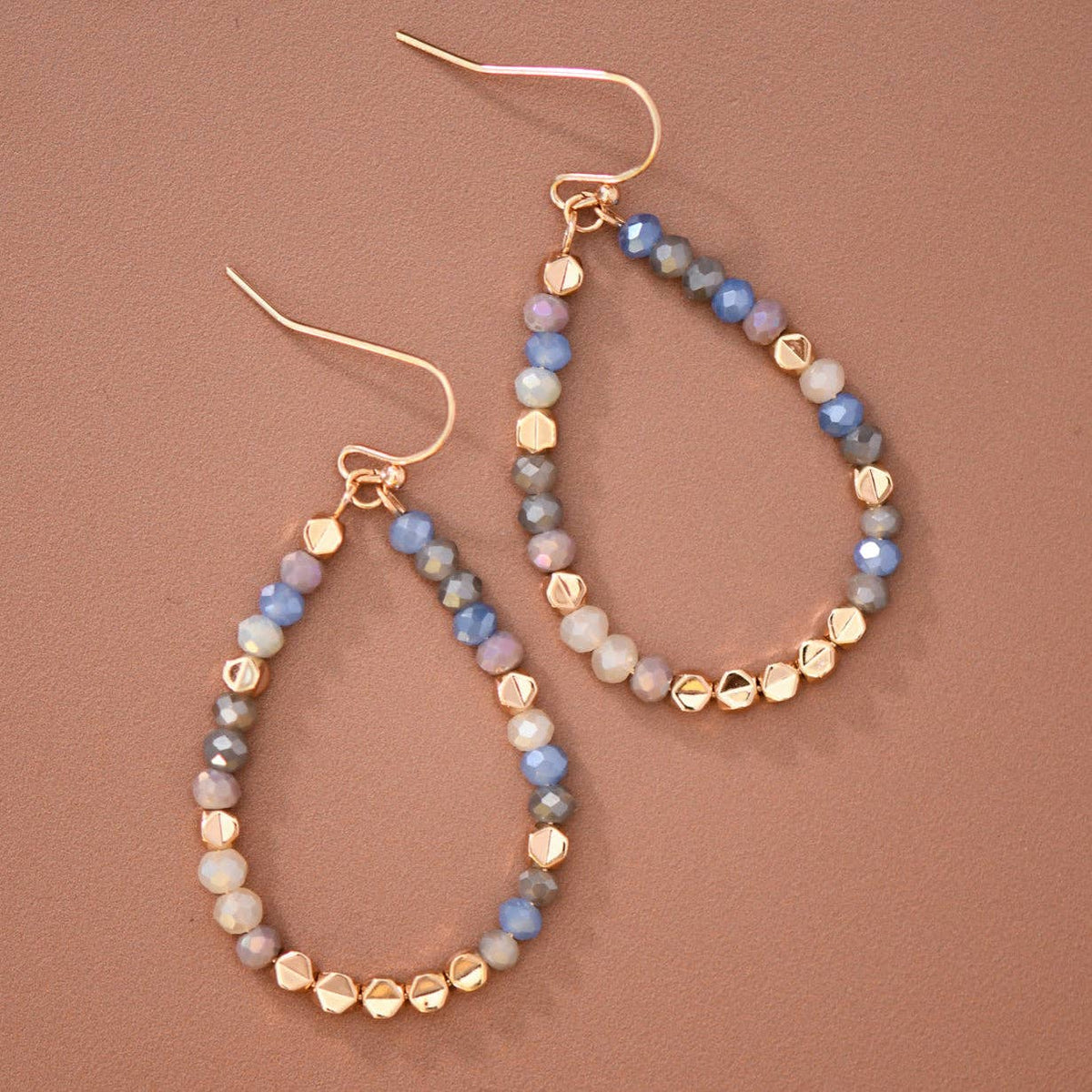 Smoky Blue Glass Crystal Beaded Teardrop Earrings – 8113: S00X3T8113