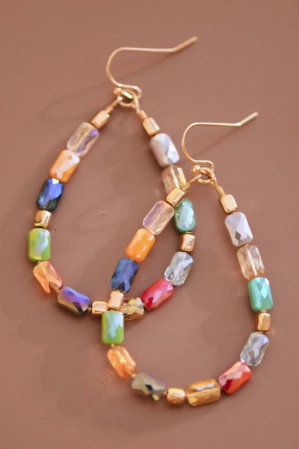 Teardrop Wire Beaded Glass Crystal Earrings - 7277: S0OX3T7277 Multi