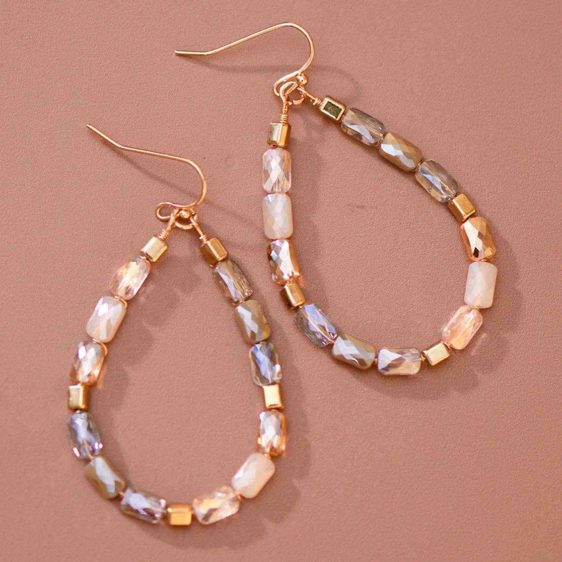 Teardrop Wire Beaded Glass Crystal Earrings - 8180: S0OX3T8180 Neutral Mix