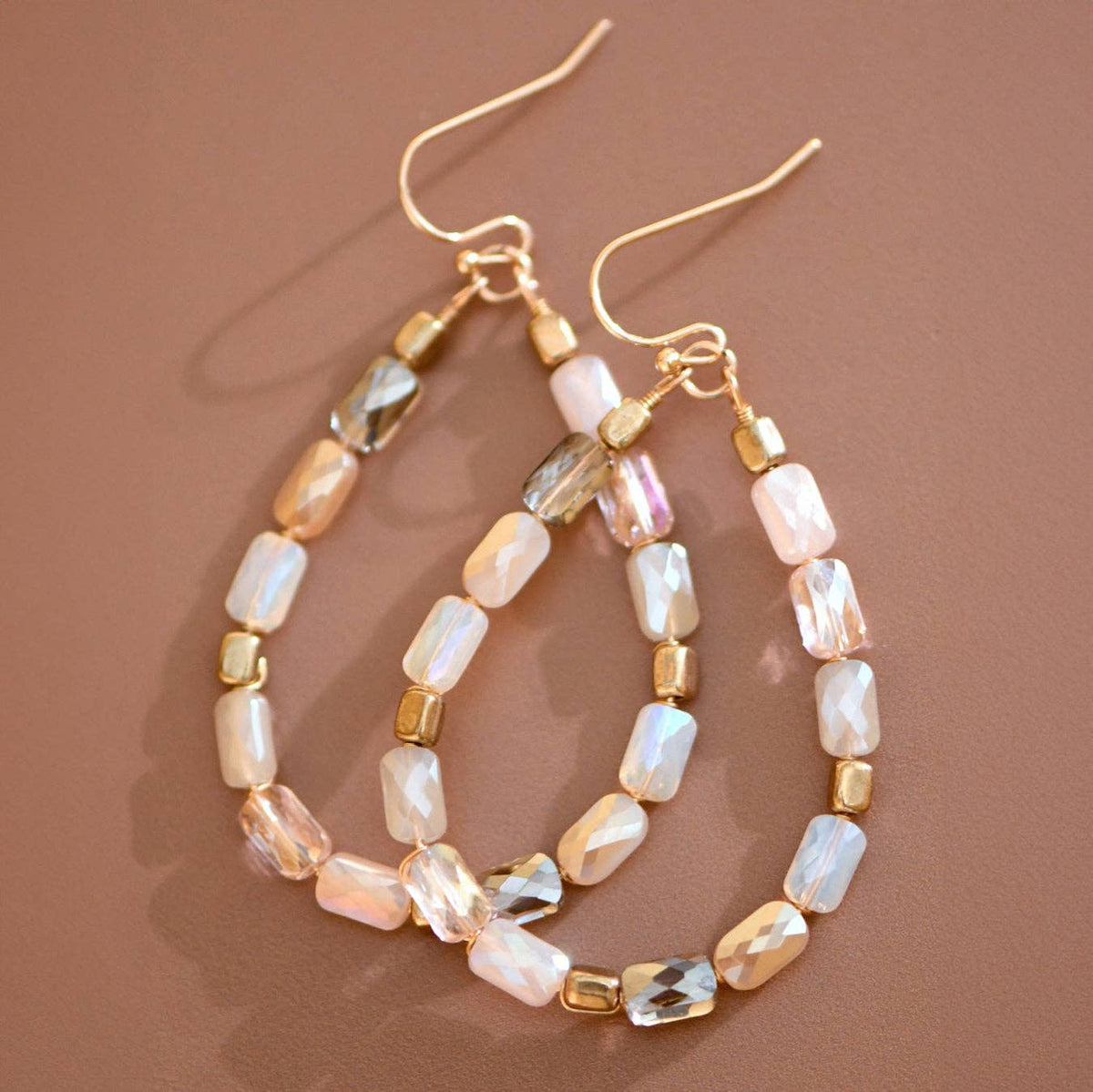 Teardrop Wire Beaded Glass Crystal Earrings - 7282: S0OX3T7282