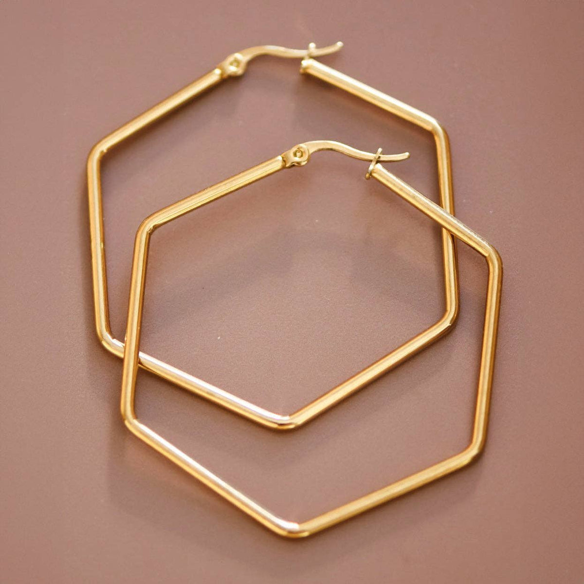 18K Gold Plated Waterproof Stainless Steel Hoop Earrings - 7151: S0OX3T7151 Gold