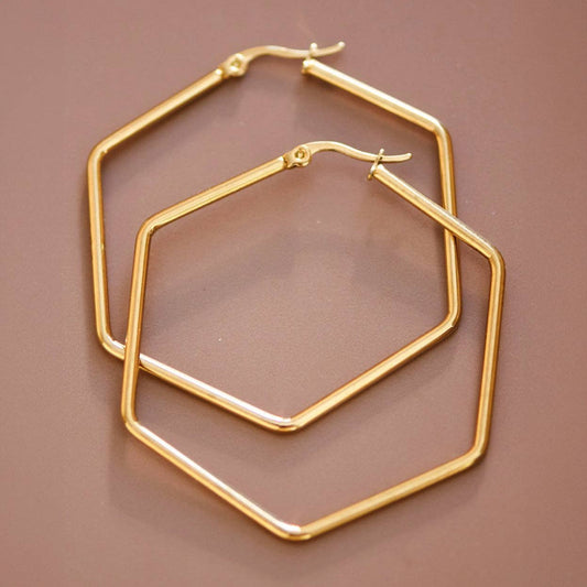 18K Gold Plated Waterproof Stainless Steel Hoop Earrings - 7151: S0OX3T7151 Gold
