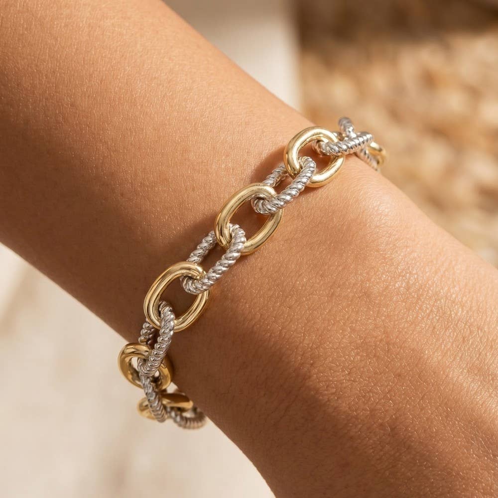 Gold Plated Two Tone Chain Bracelet: T
