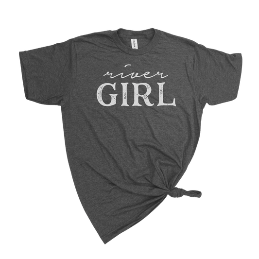 RIVER GIRL T-SHIRT: HEATHER GRANITE WHT INK
