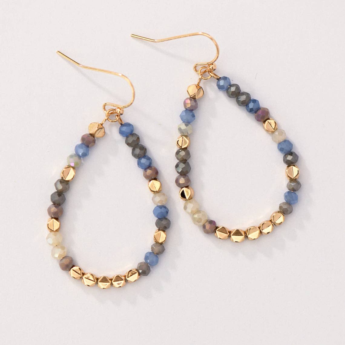 Smoky Blue Glass Crystal Beaded Teardrop Earrings – 8113: S00X3T8113