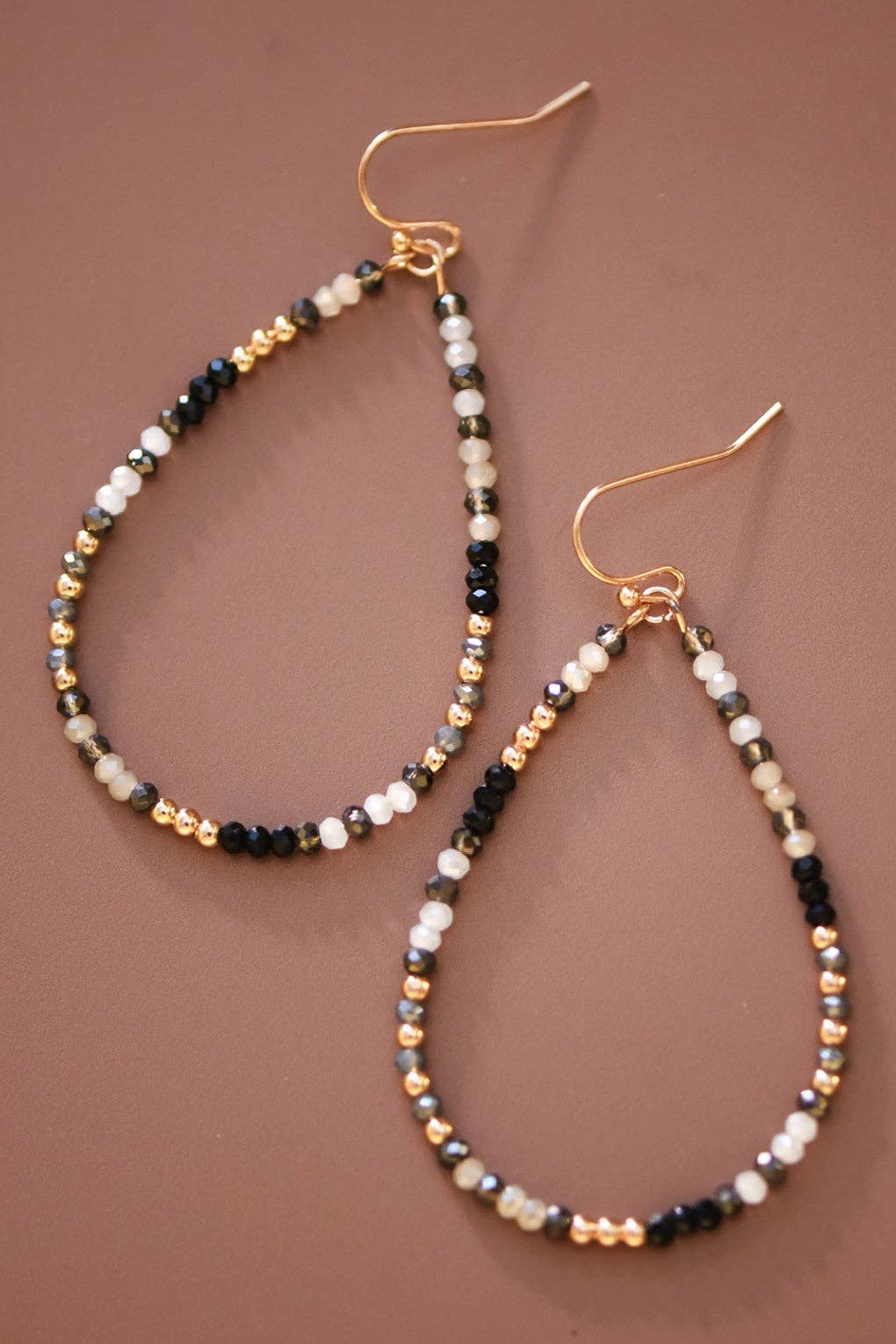 Teardrop Wire Beaded Glass Crystal Earrings - 7701: S0OX3T7701 Mixed Black