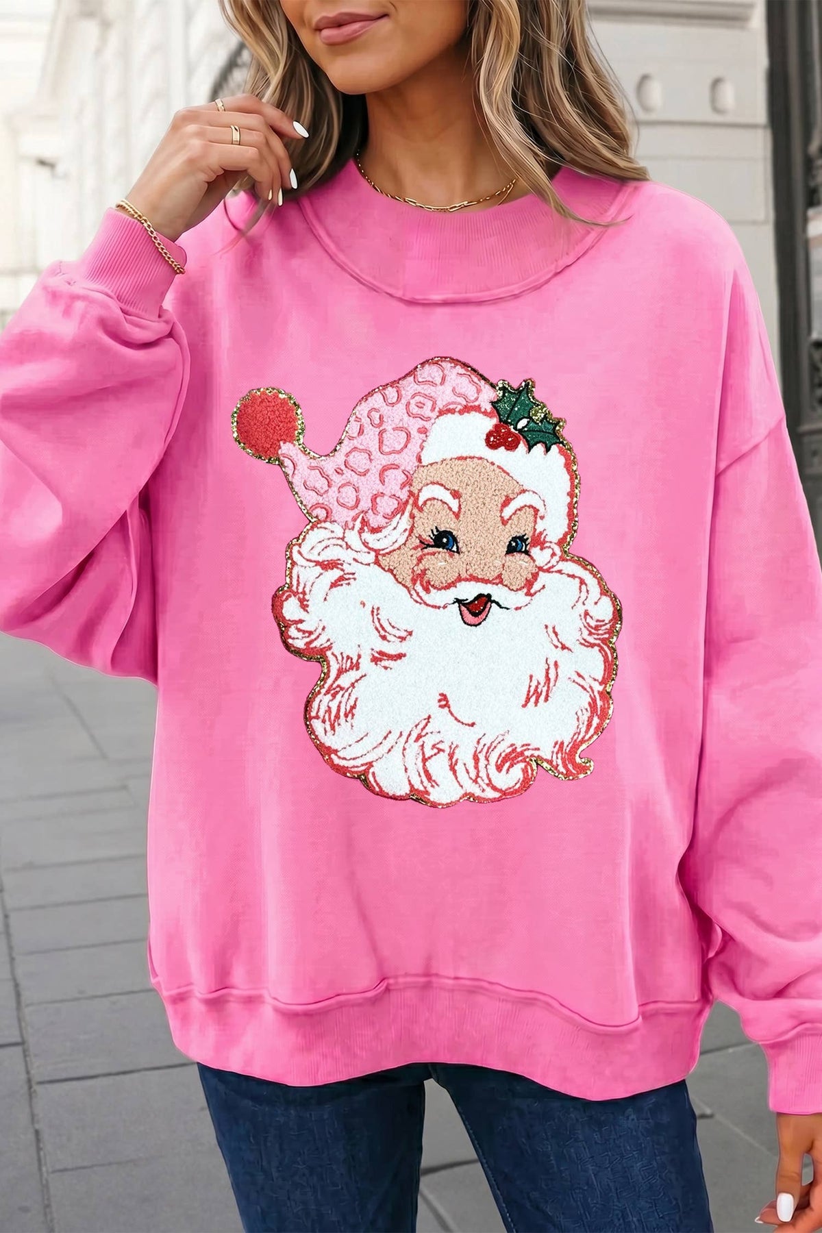 Christmas Santa Graphic Oversize Mockneck Sweatshirt