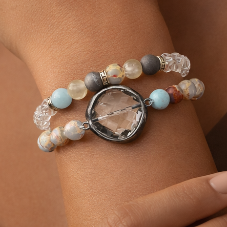 Aqua Terra Jasper Stone Bracelet Set with Faceted Centerpiece – 8057: S0OX3T8057