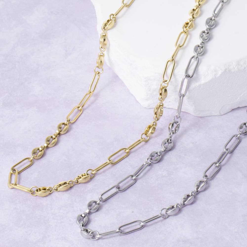 Gold Dipped Paperclip Mariner Chain Necklace: SSV