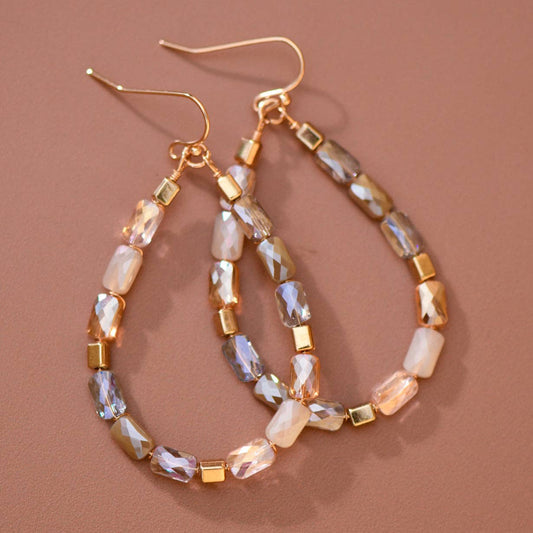 Teardrop Wire Beaded Glass Crystal Earrings - 8180: S0OX3T8180 Neutral Mix