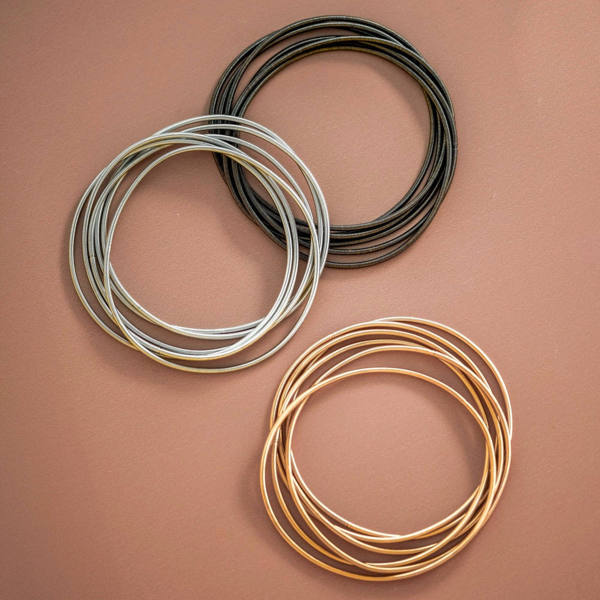 Stretchy Layered Guitar String Bracelet Set - 6015 6016 6018: S0OX3T6015 Silver