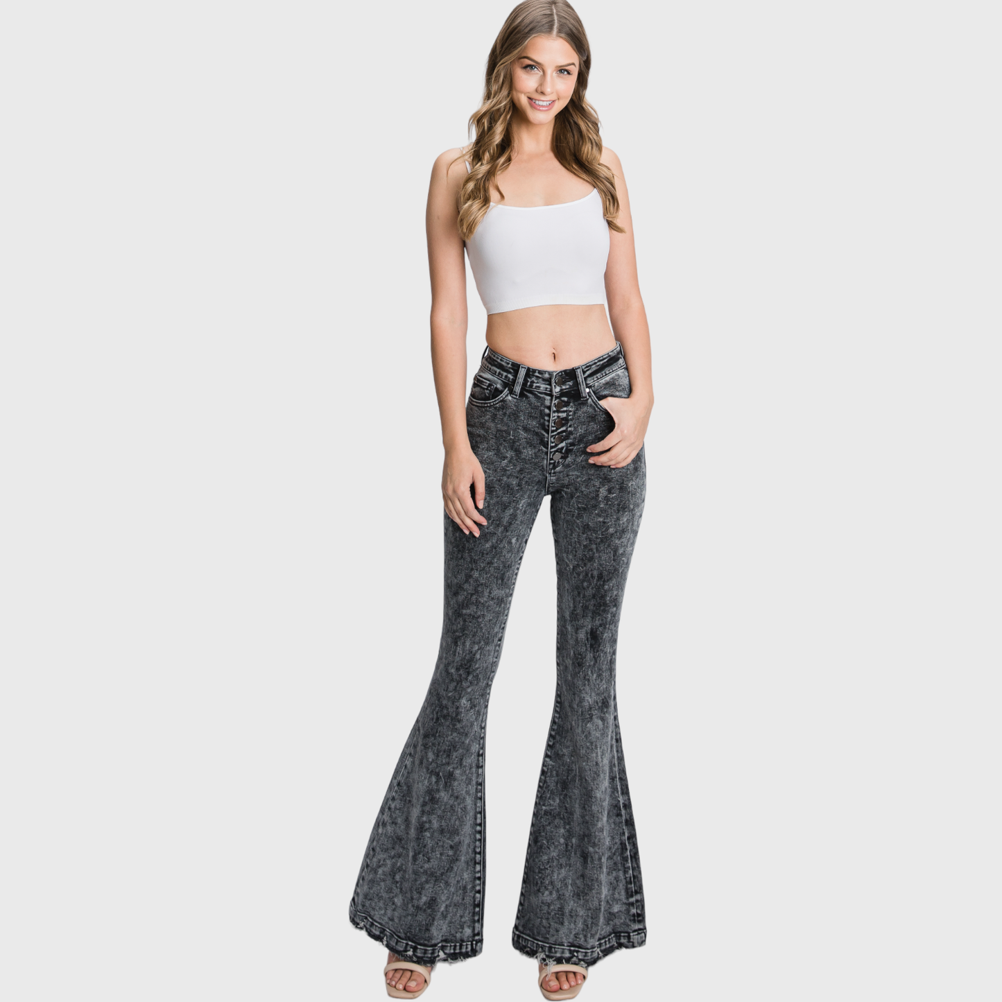 BUTTON UP SUPER HIGH RISE STRETCH EXTREME FLARE