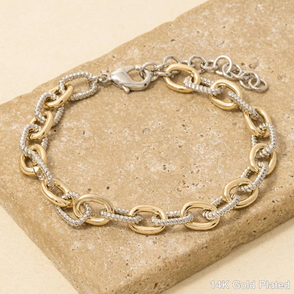 Gold Plated Two Tone Chain Bracelet: T