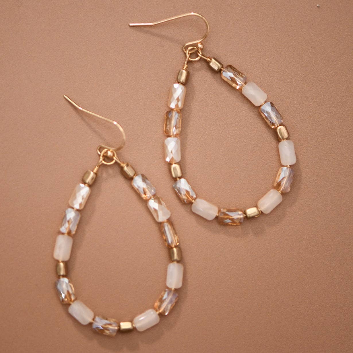 Teardrop Wire Beaded Glass Crystal Earrings - 8097: S0OX3T8097 Champagne