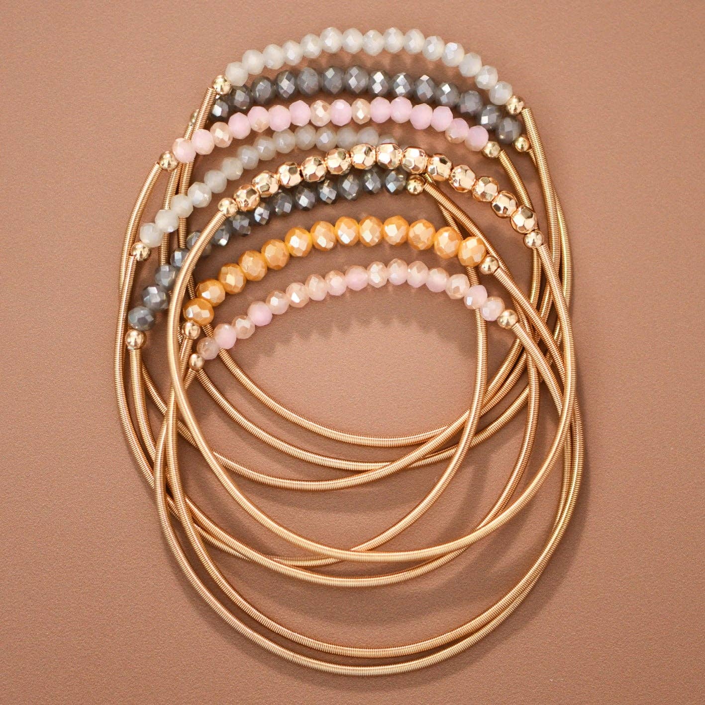Boho Layered Spring Coil Guitar String Bracelet Set - 8096: S0OX3T8096 Neutral Set