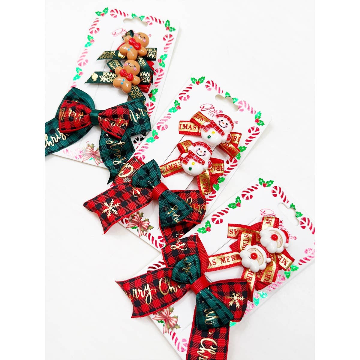 Trio Christmas Theme Bow Clips: MIX COLOR / ONE(12)
