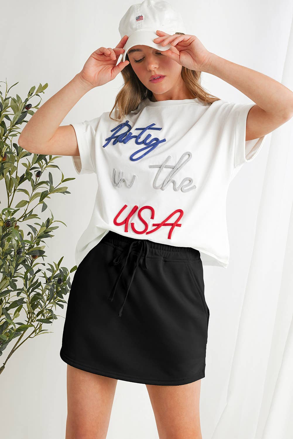 Casual Drawstring Mini French Terry Skort | S-XL : Black / Missy / M