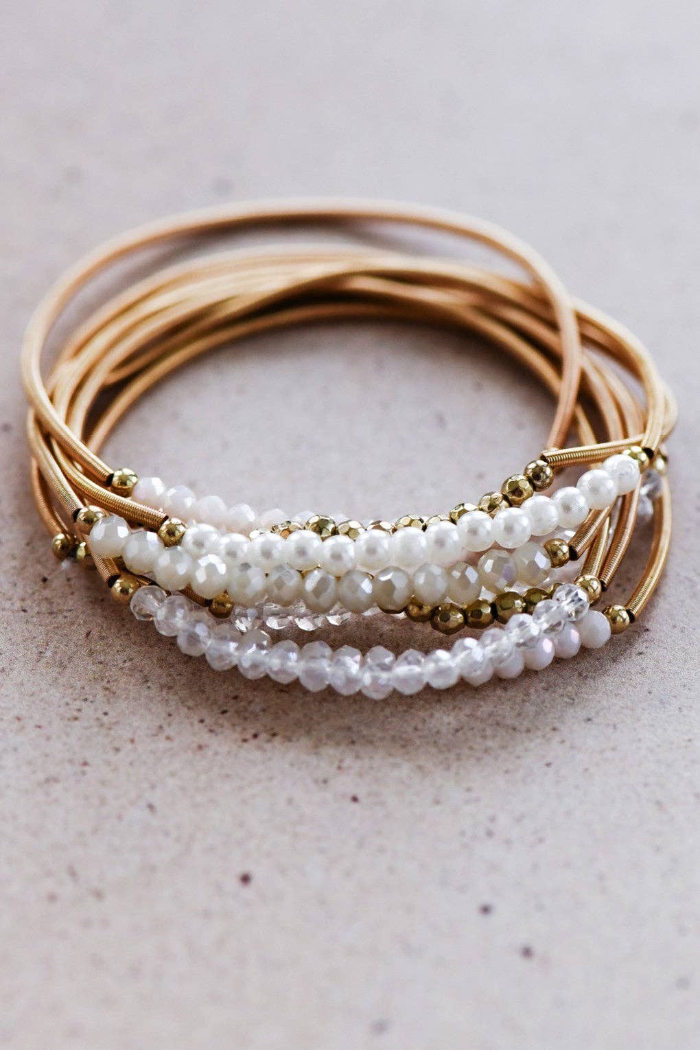 Boho Layered Spring Coil Guitar String Bracelet Set - 6961: S0OX3T6961 White Set