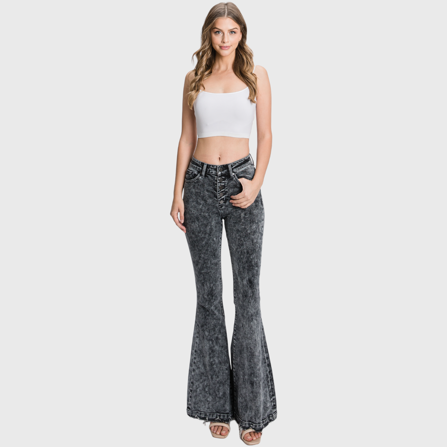BUTTON UP SUPER HIGH RISE STRETCH EXTREME FLARE