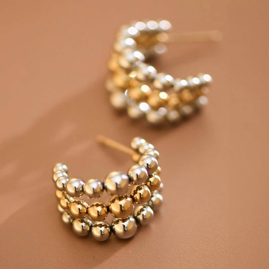 18K Gold Plated Waterproof Stainless Steel Hoop Earrings - 7850: S0OX3T7850 Two Tone