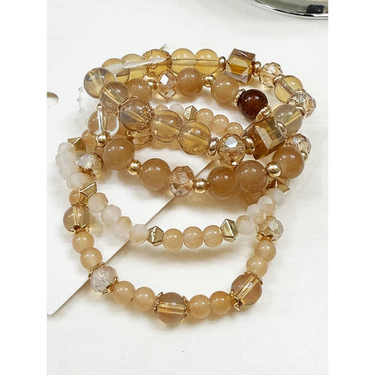 Stacked Beads Bracelet: LIGHT BROWN / ONE