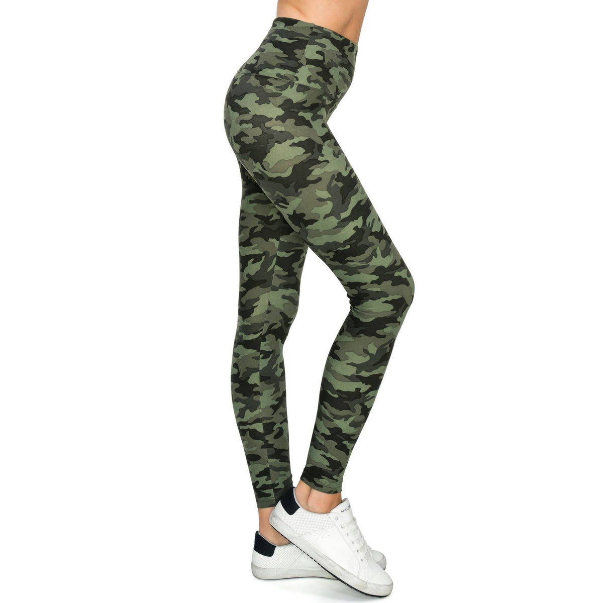 5" Yoga Band Premium Print Activewear Leggings: green camo