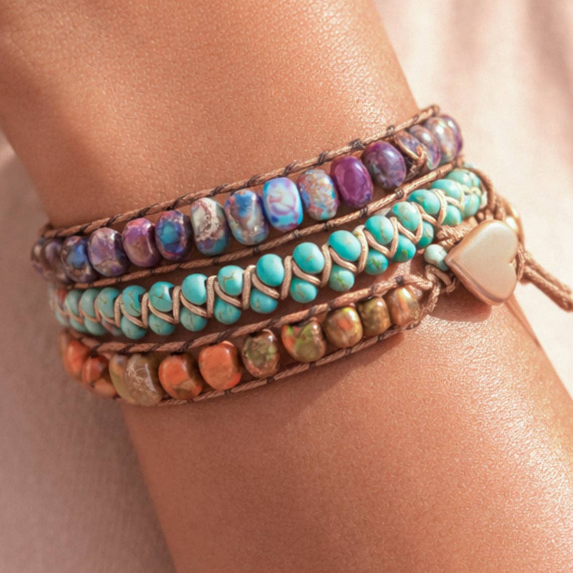 Leather Cord Wrap Bracelet, Healing Stone Bracelet - 7509: S0OX3T7509