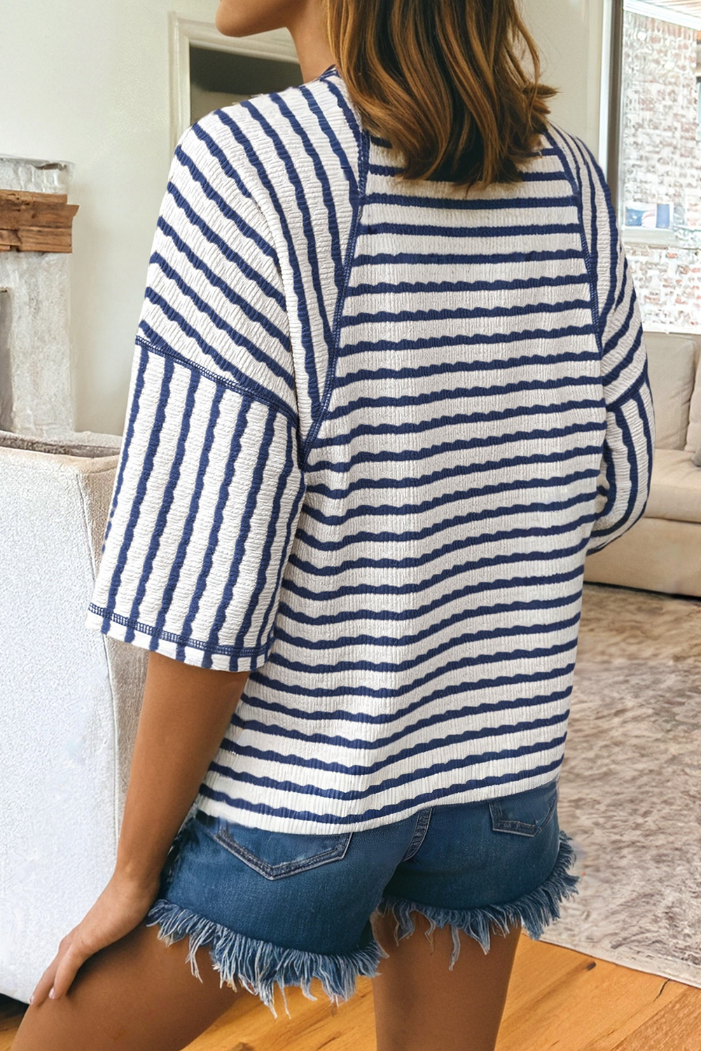 Texture Stripe Knit Half Sleeve Top | S-XL Plus
