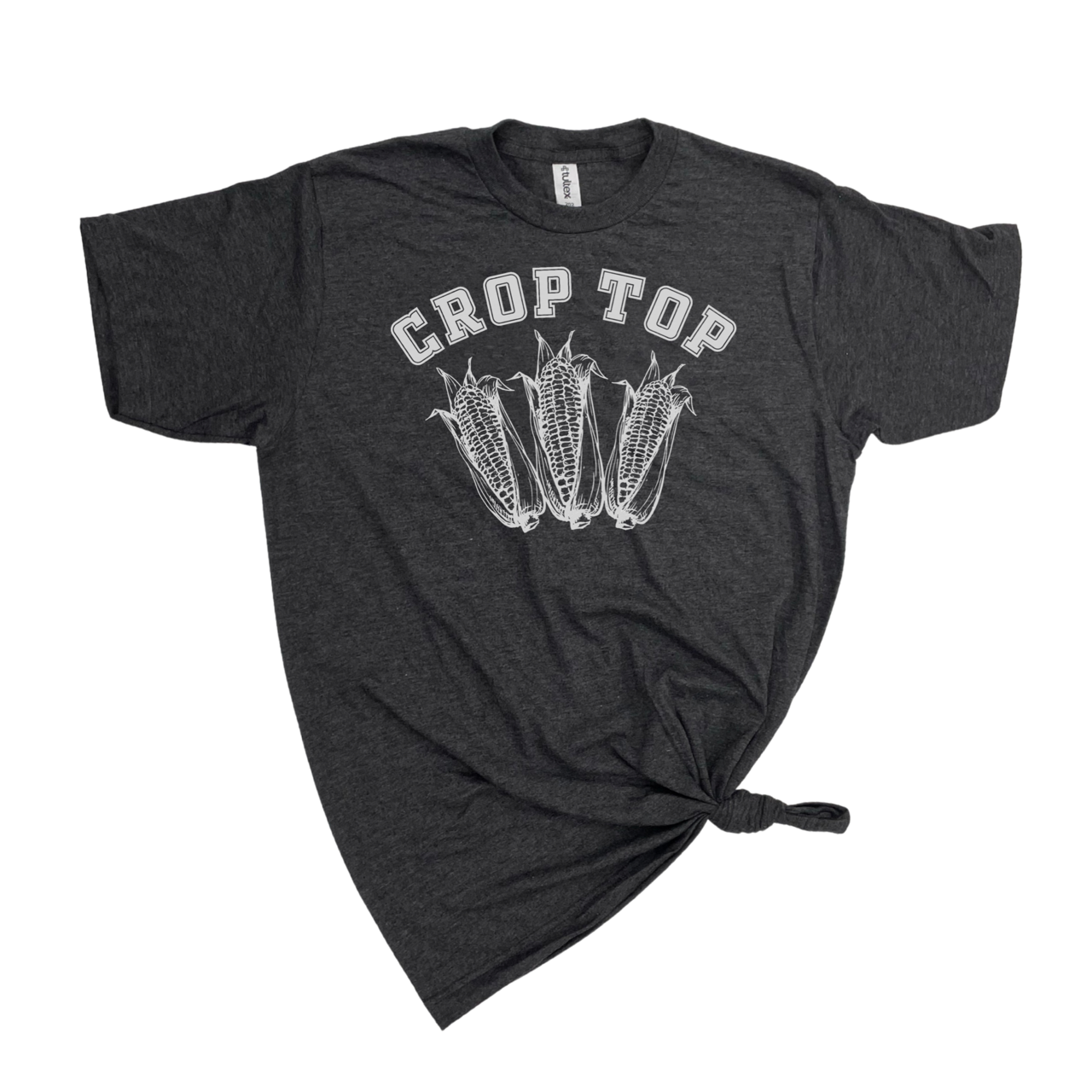 CROP TOP T-SHIRT: Heather Navy wht ink