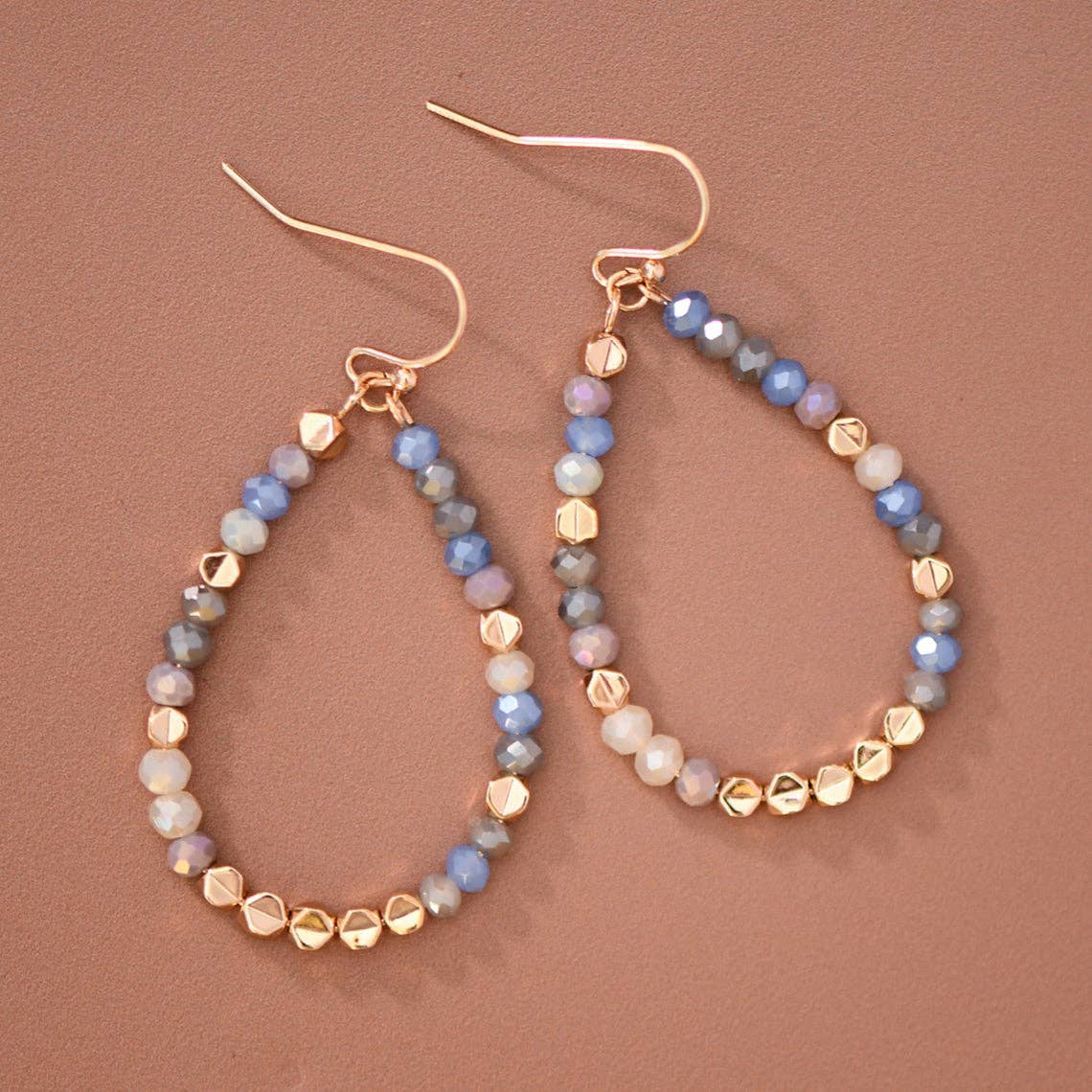 Smoky Blue Glass Crystal Beaded Teardrop Earrings – 8113: S00X3T8113