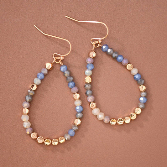 Smoky Blue Glass Crystal Beaded Teardrop Earrings – 8113: S00X3T8113