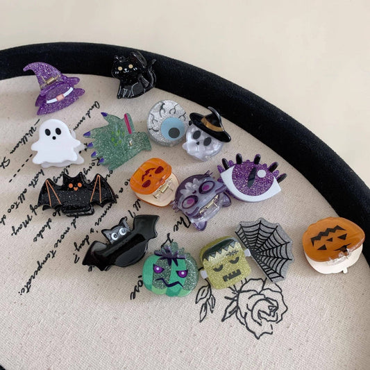 Halloween Mini Hair Claw Clips, Spooky Acrylic Styles: Pumpkin / PVC / One Size