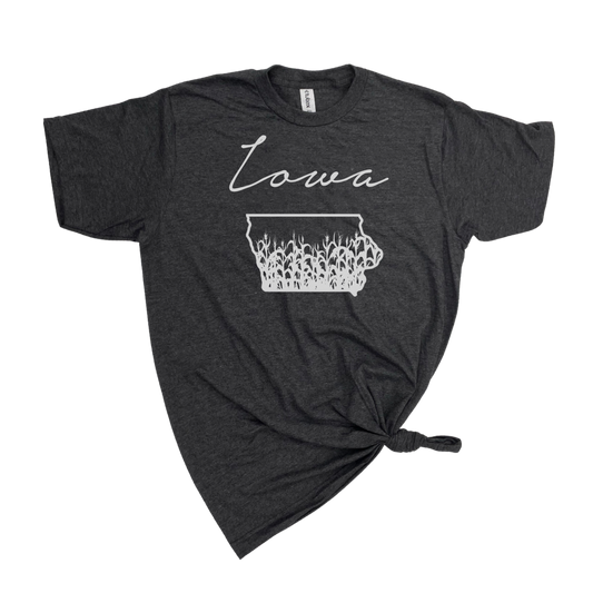IOWA CURSIVE T-SHIRT: HEATHER GRANITE WHT INK / X-LARGE