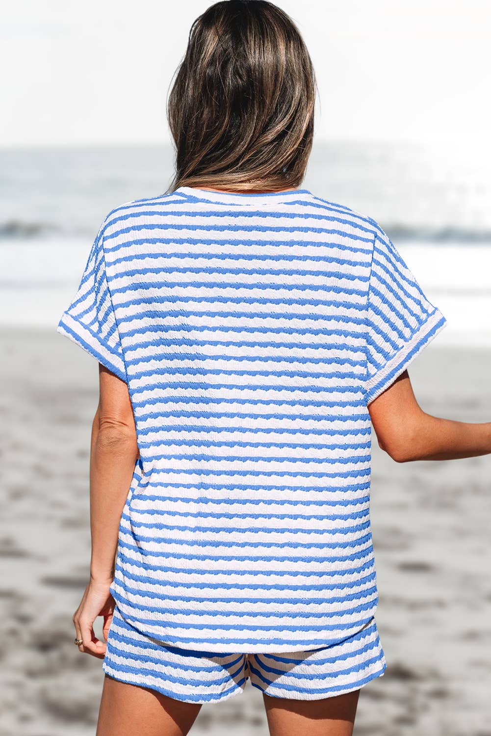 Stripe Knitted Top and Drawstring Shorts Set