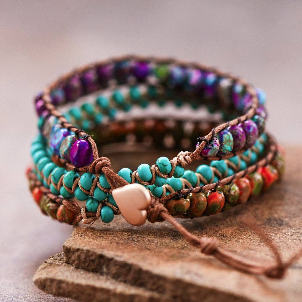 Leather Cord Wrap Bracelet, Healing Stone Bracelet - 7509: S0OX3T7509