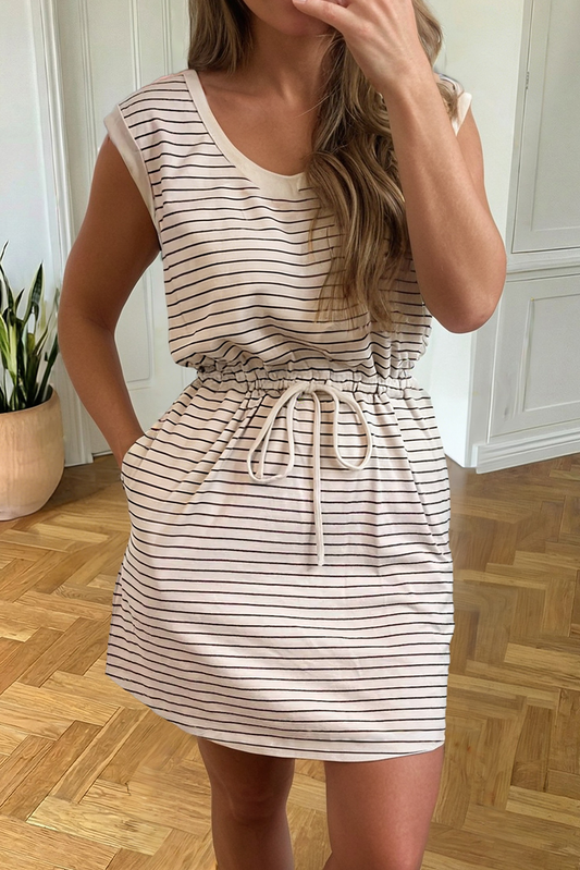 Stripe Drawstring Tunic Tank Mini Dress