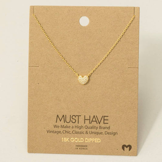 Gold Dipped Pave Mini Heart Pendant Necklace: G