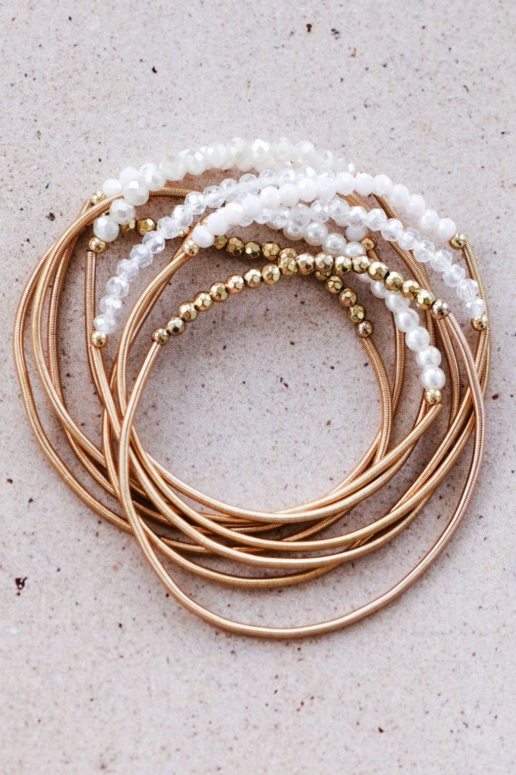 Boho Layered Spring Coil Guitar String Bracelet Set - 6961: S0OX3T6961 White Set