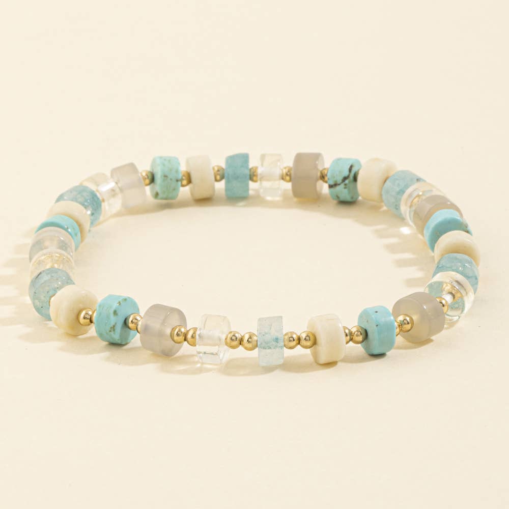 Semi Precious Disc Bead Stretch Bracelet: MUL