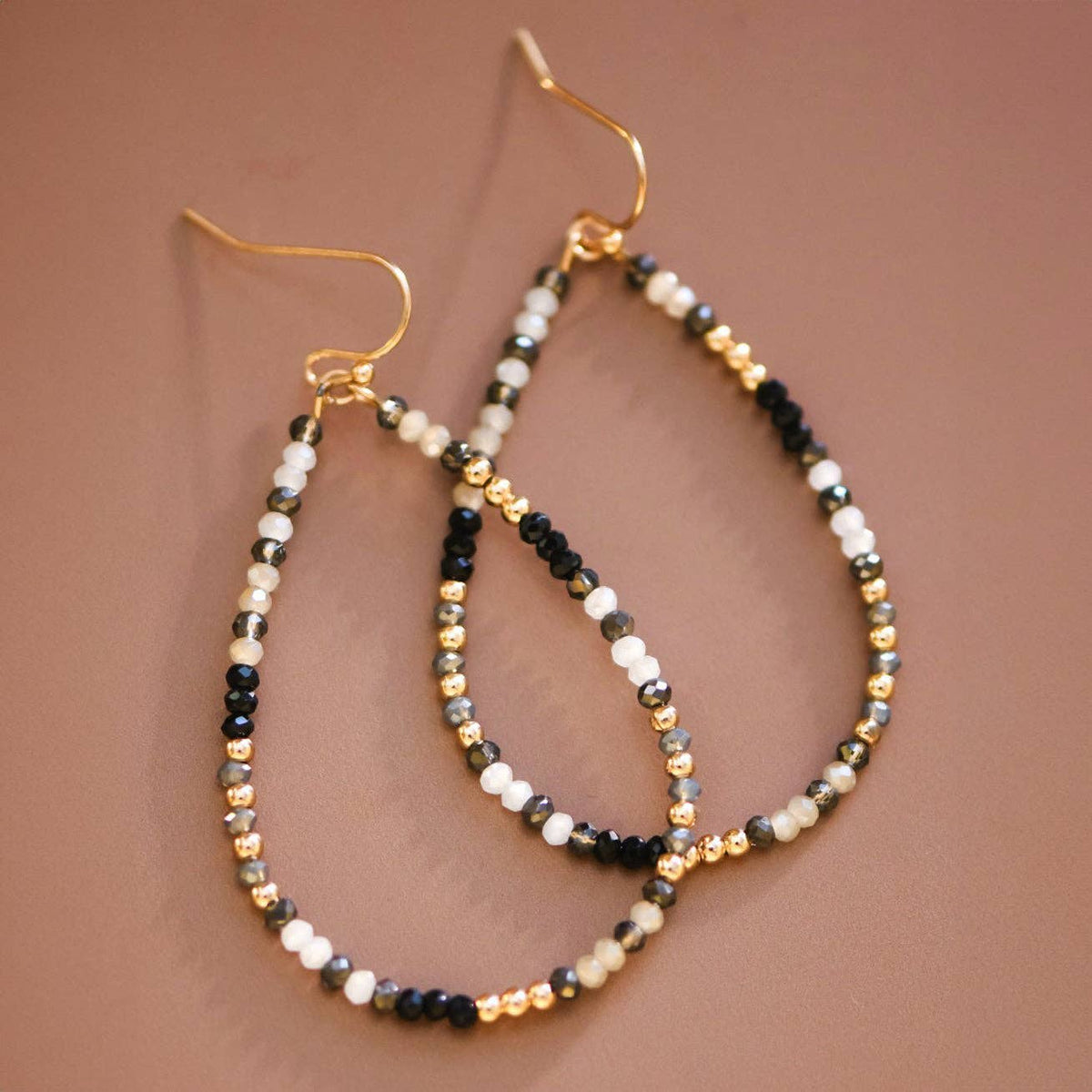 Teardrop Wire Beaded Glass Crystal Earrings - 7701: S0OX3T7701 Mixed Black