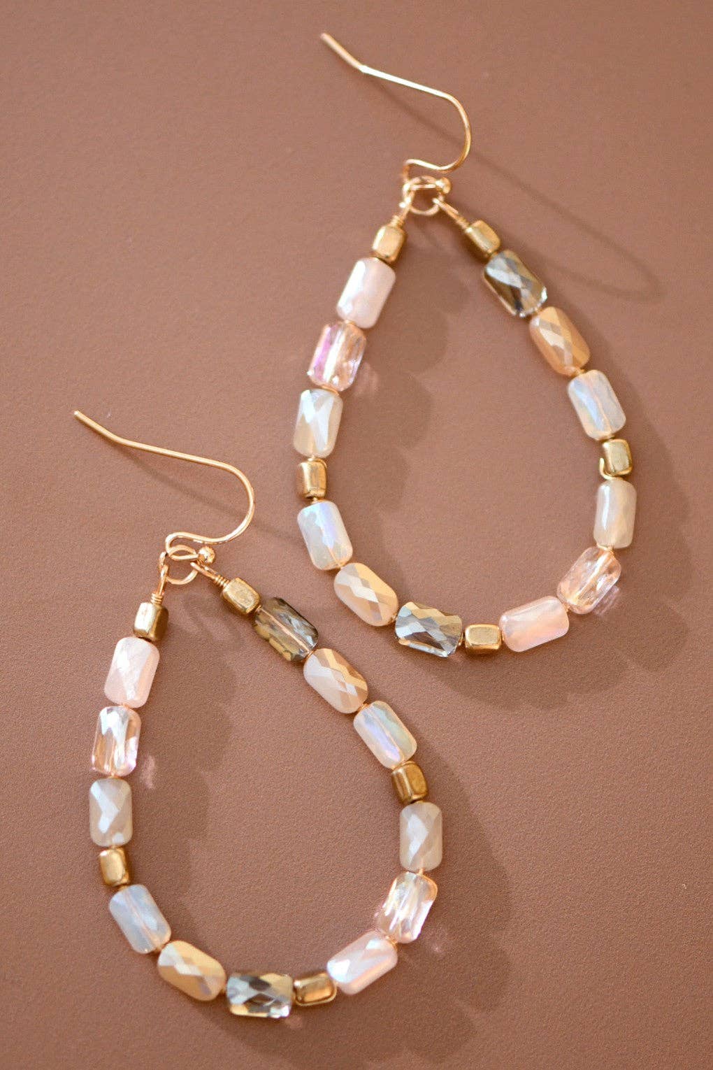 Teardrop Wire Beaded Glass Crystal Earrings - 7282: S0OX3T7282