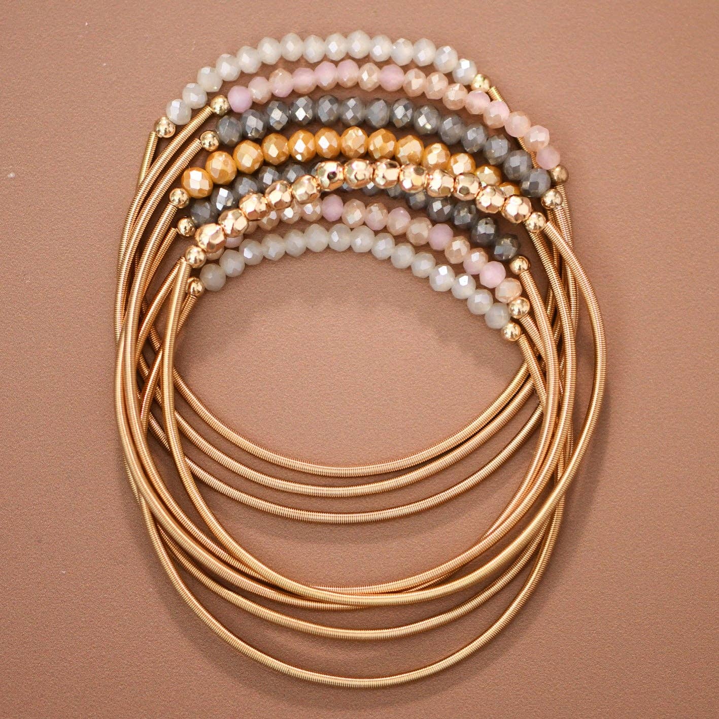Boho Layered Spring Coil Guitar String Bracelet Set - 8096: S0OX3T8096 Neutral Set